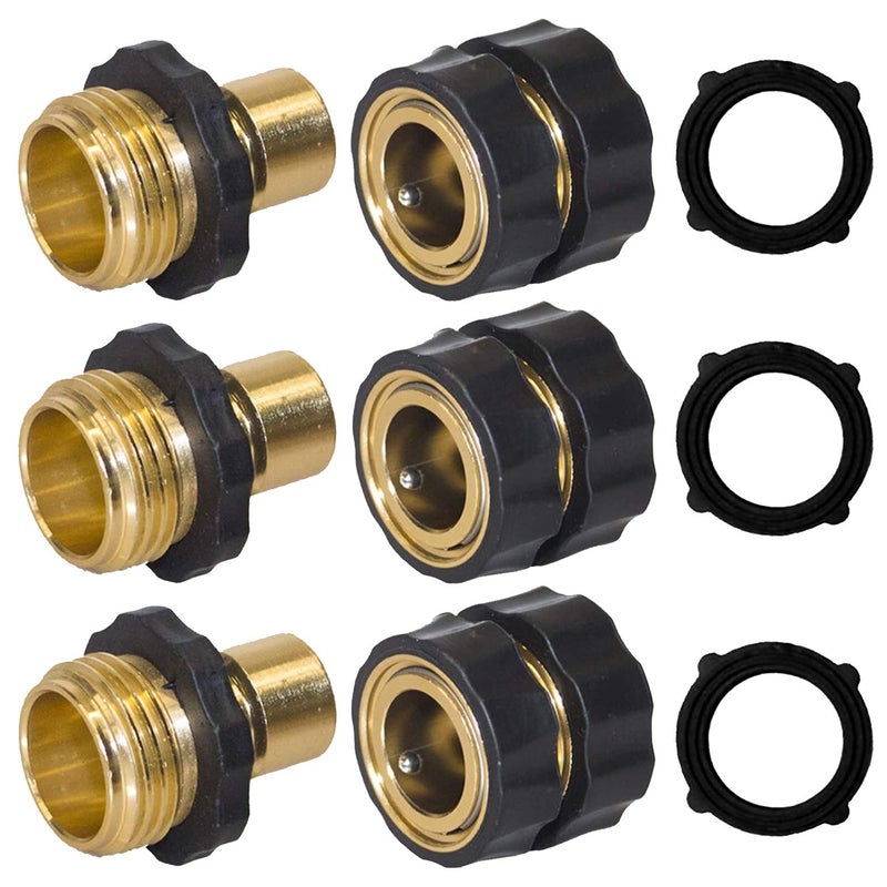 Hourleey Garden Hose Quick Connector, 3/4 Inch Male and Female Garden Hose Fitting Quick Connector, 3 Set - Image 1